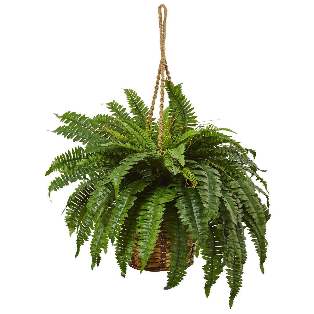 Nearly Natural 29" Artificial Boston Fern with Hanging Basket